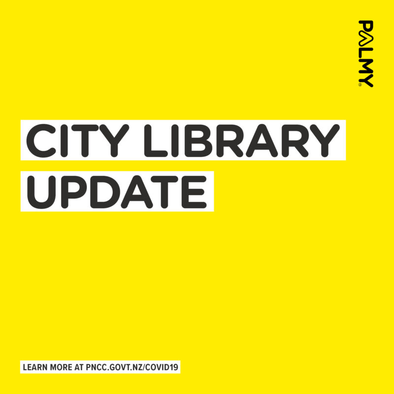Yellow background with black letters saying "City Library Update"